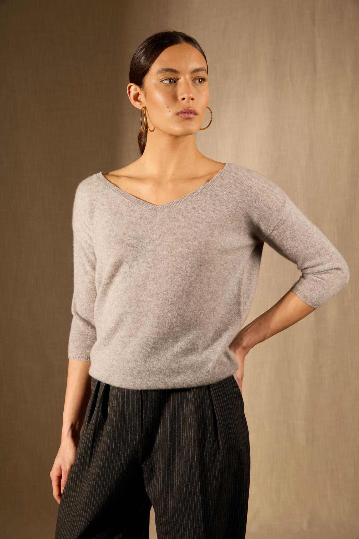 THAIS pull col v nuage chiné 100% cachemire