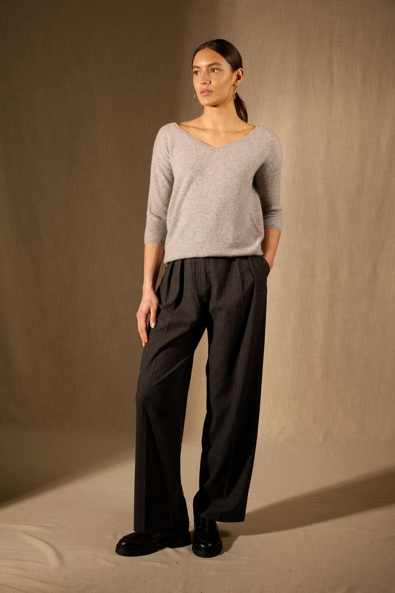 THAIS pull col v nuage chiné 100% cachemire