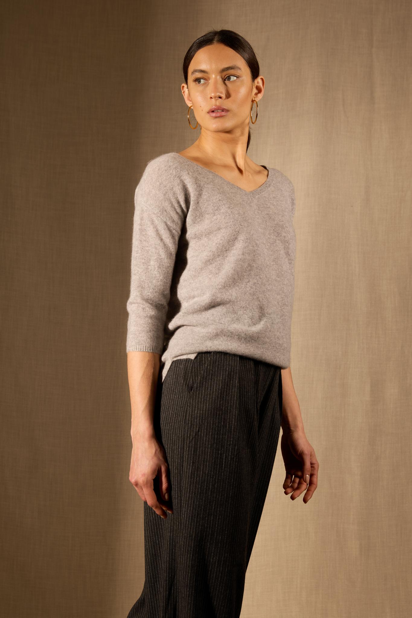 THAIS pull col v nuage chiné 100% cachemire