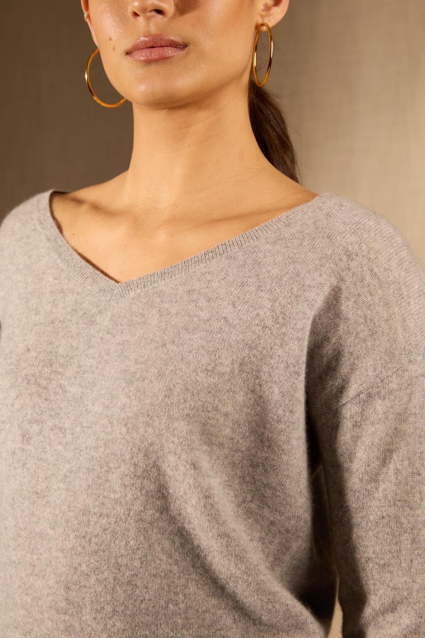 THAIS pull col v nuage chiné 100% cachemire
