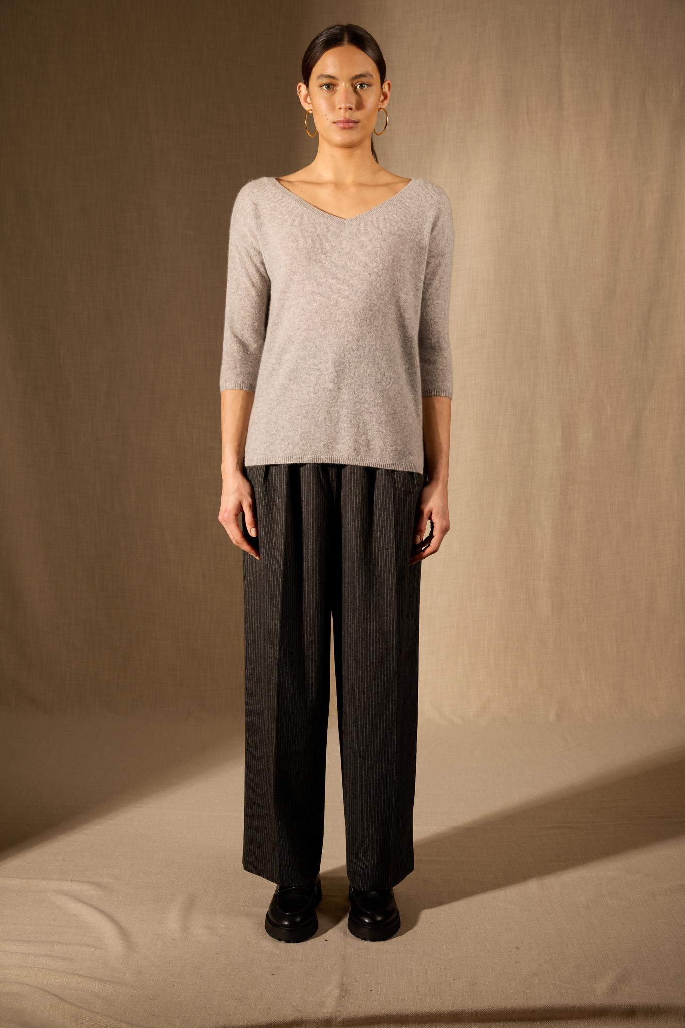 THAIS pull col v nuage chiné 100% cachemire