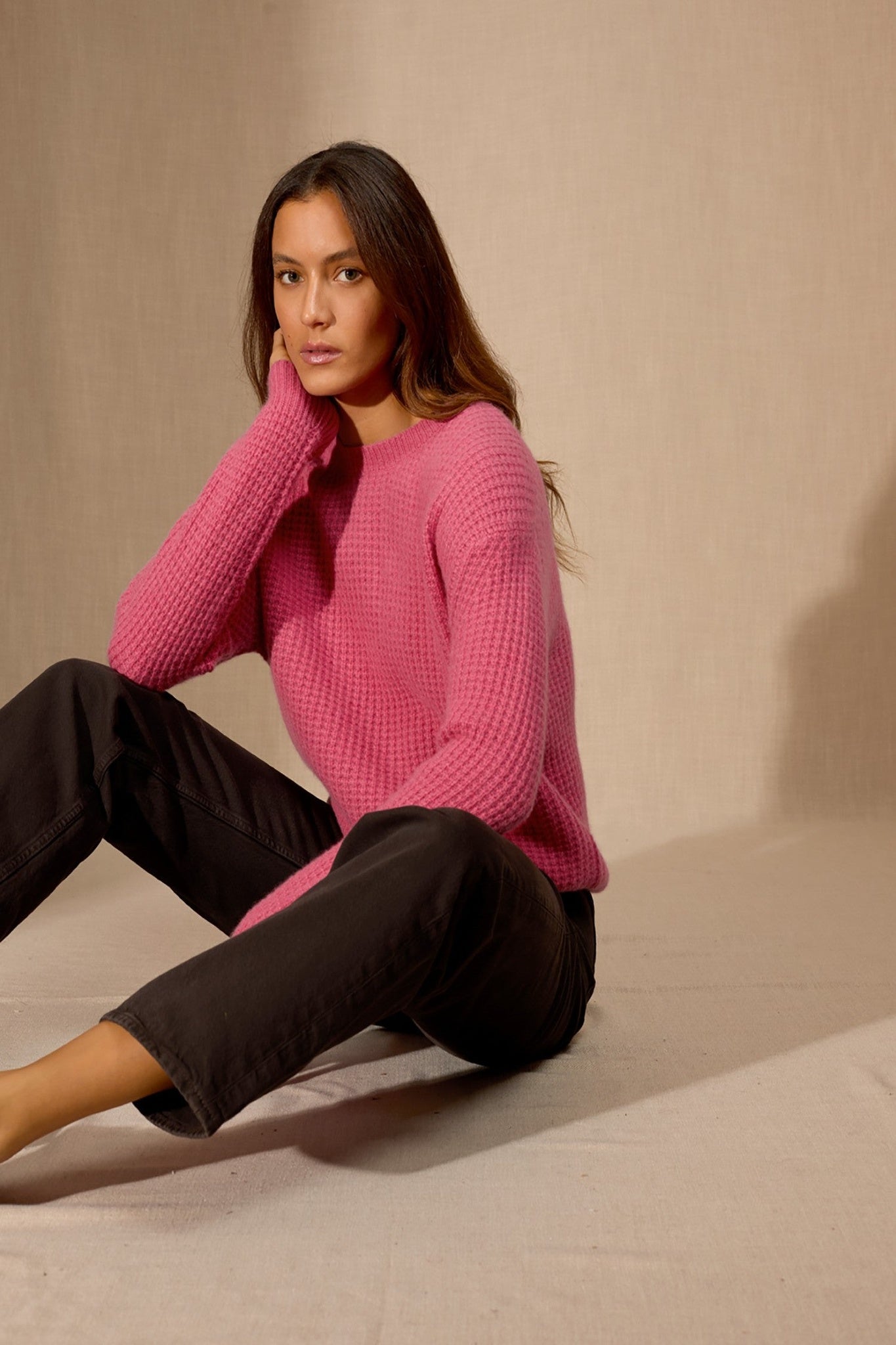 thyraen pull col rond 6 fils fraise 100% cachemire