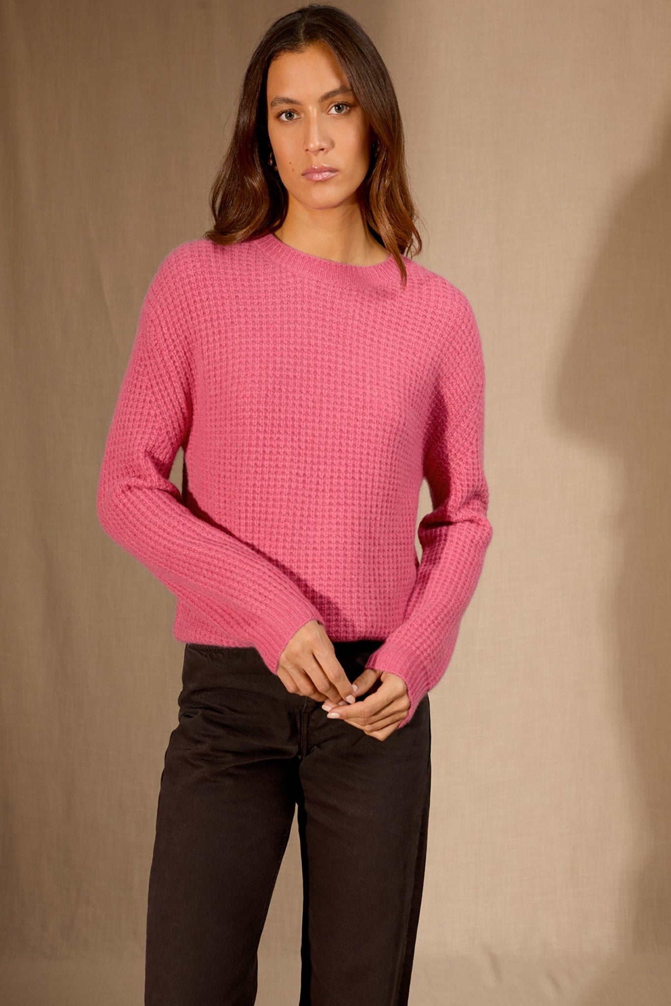 thyraen pull col rond 6 fils fraise 100% cachemire