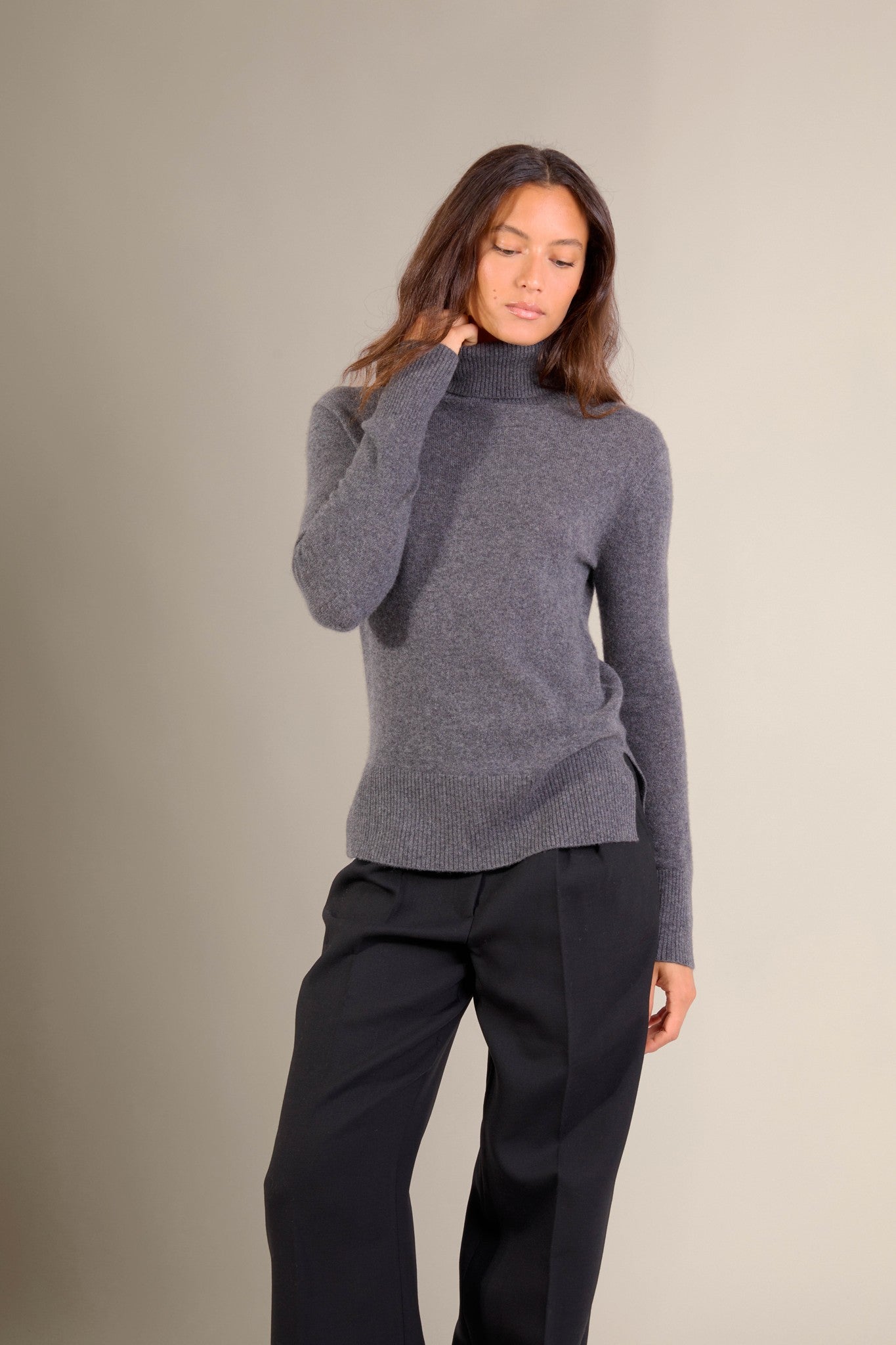 tracy pull col roulé anthracite chiné 100% cachemire