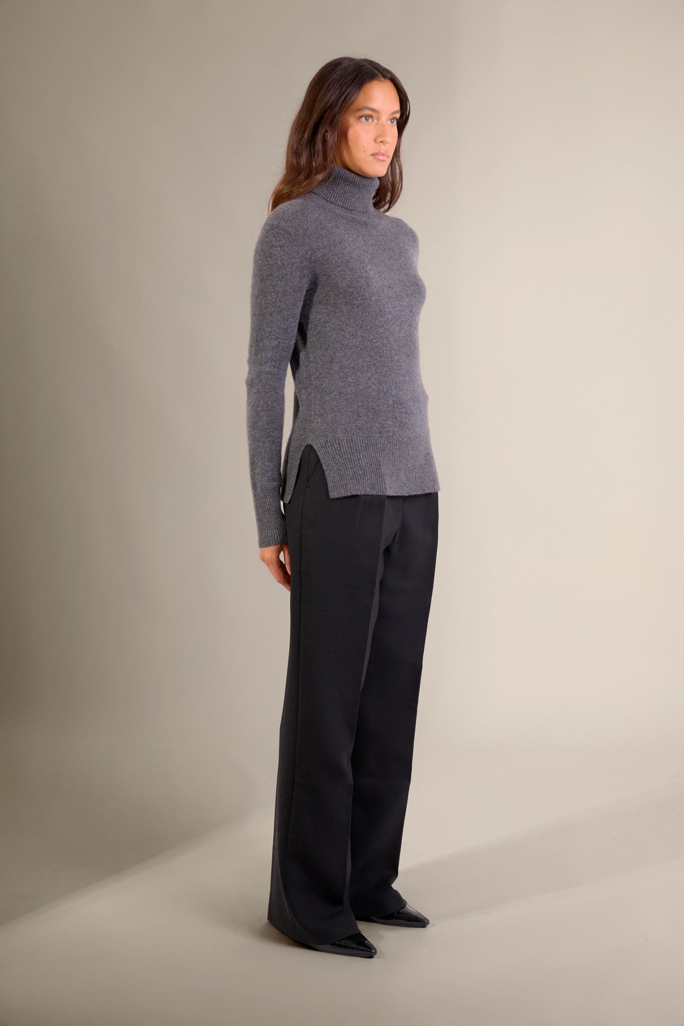 tracy pull col roulé anthracite chiné 100% cachemire