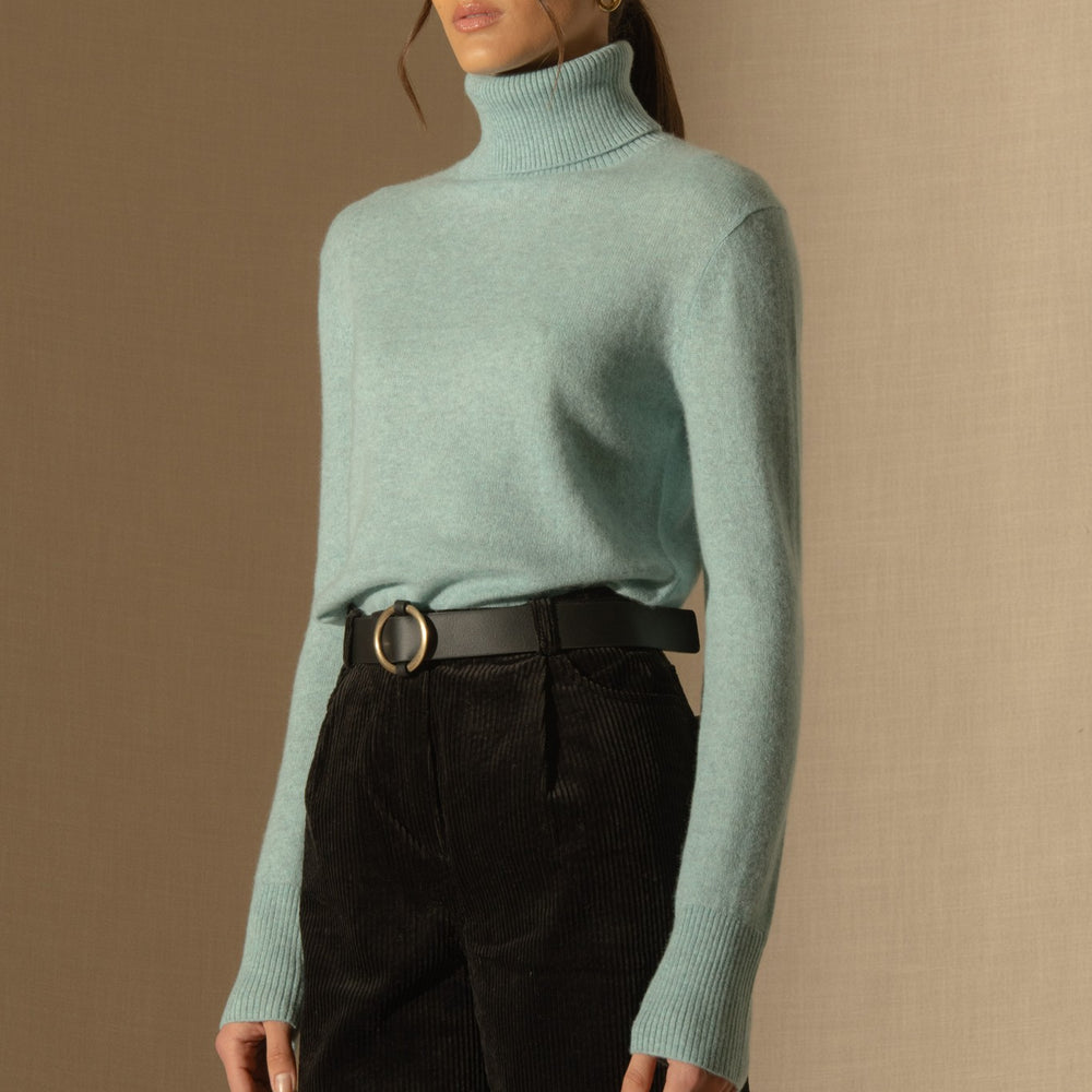 tracy pull col roulé aqua chiné 100% cachemire