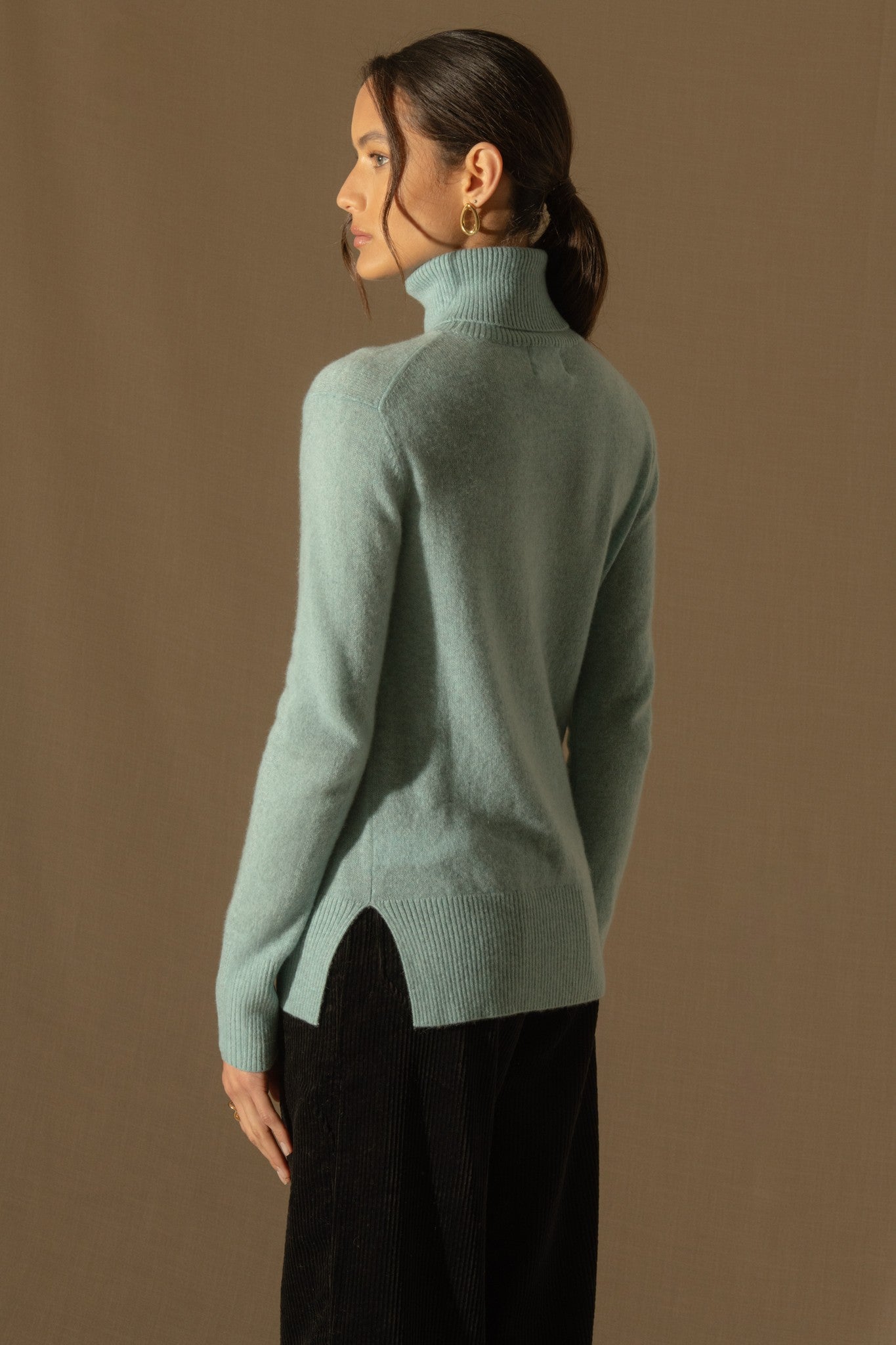 tracy pull col roulé aqua chiné 100% cachemire