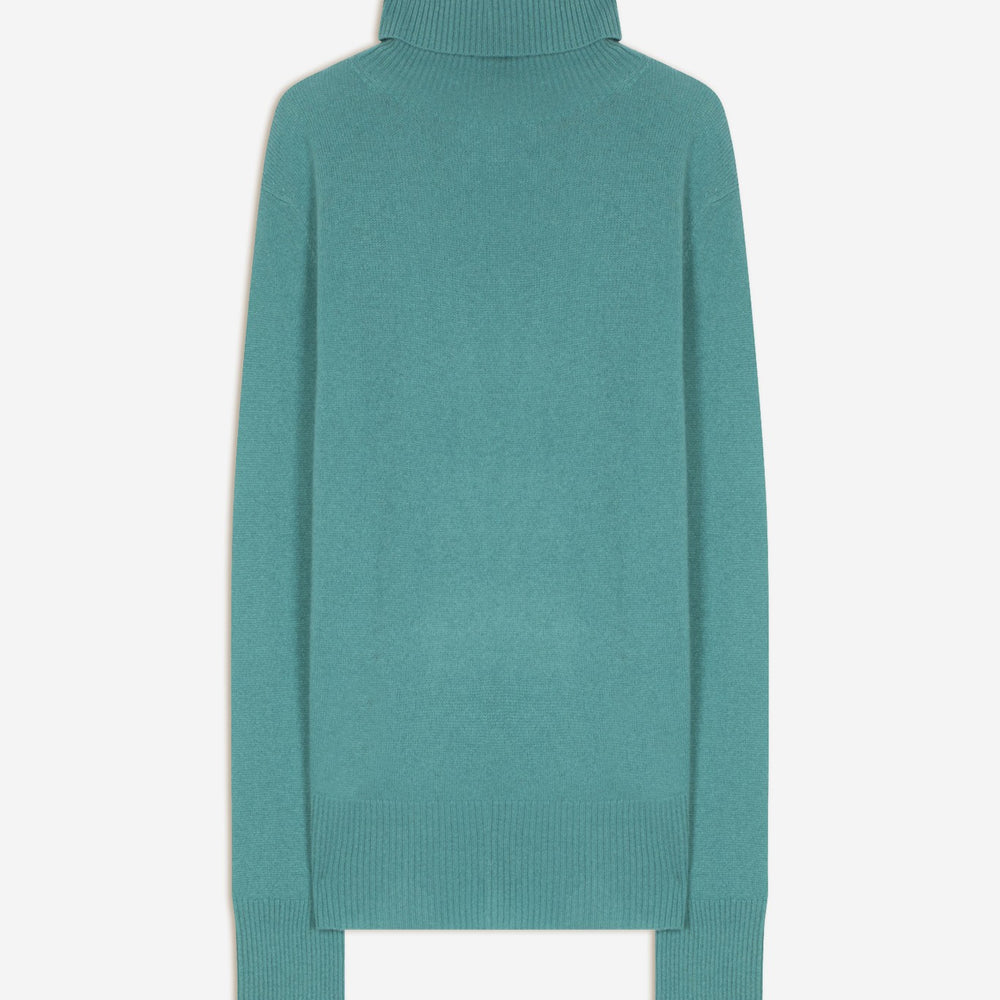 tracy pull col roulé bleu vert 100% cachemire