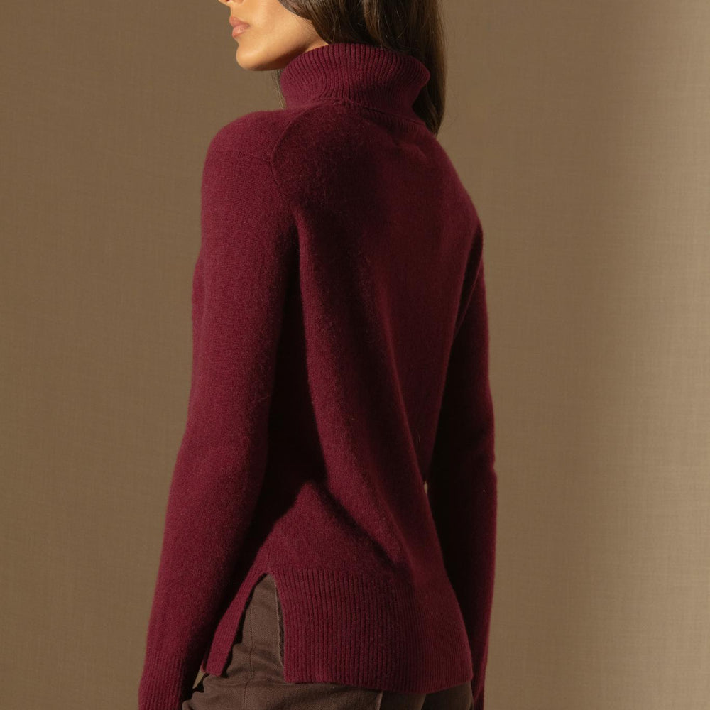 TRACY pull col roulé bordeaux 100% cachemire