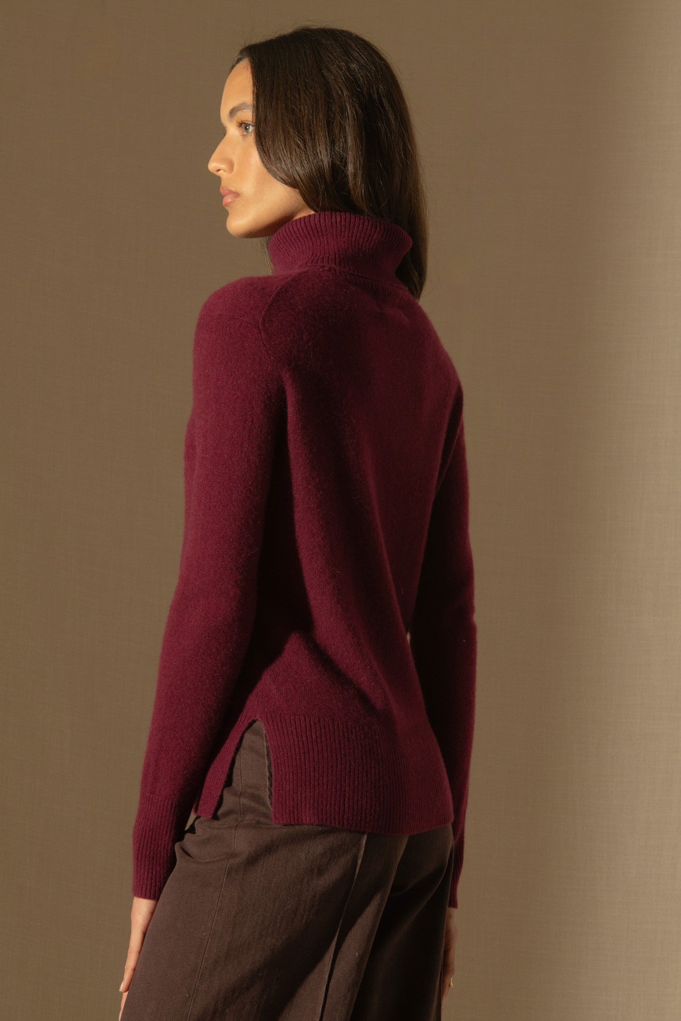 tracy pull col roulé bordeaux 100% cachemire