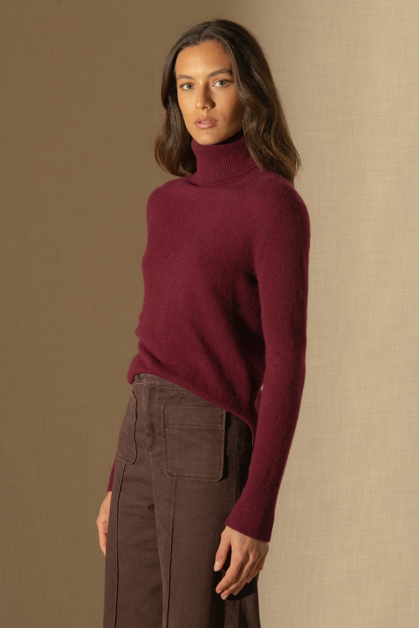 tracy pull col roulé bordeaux 100% cachemire