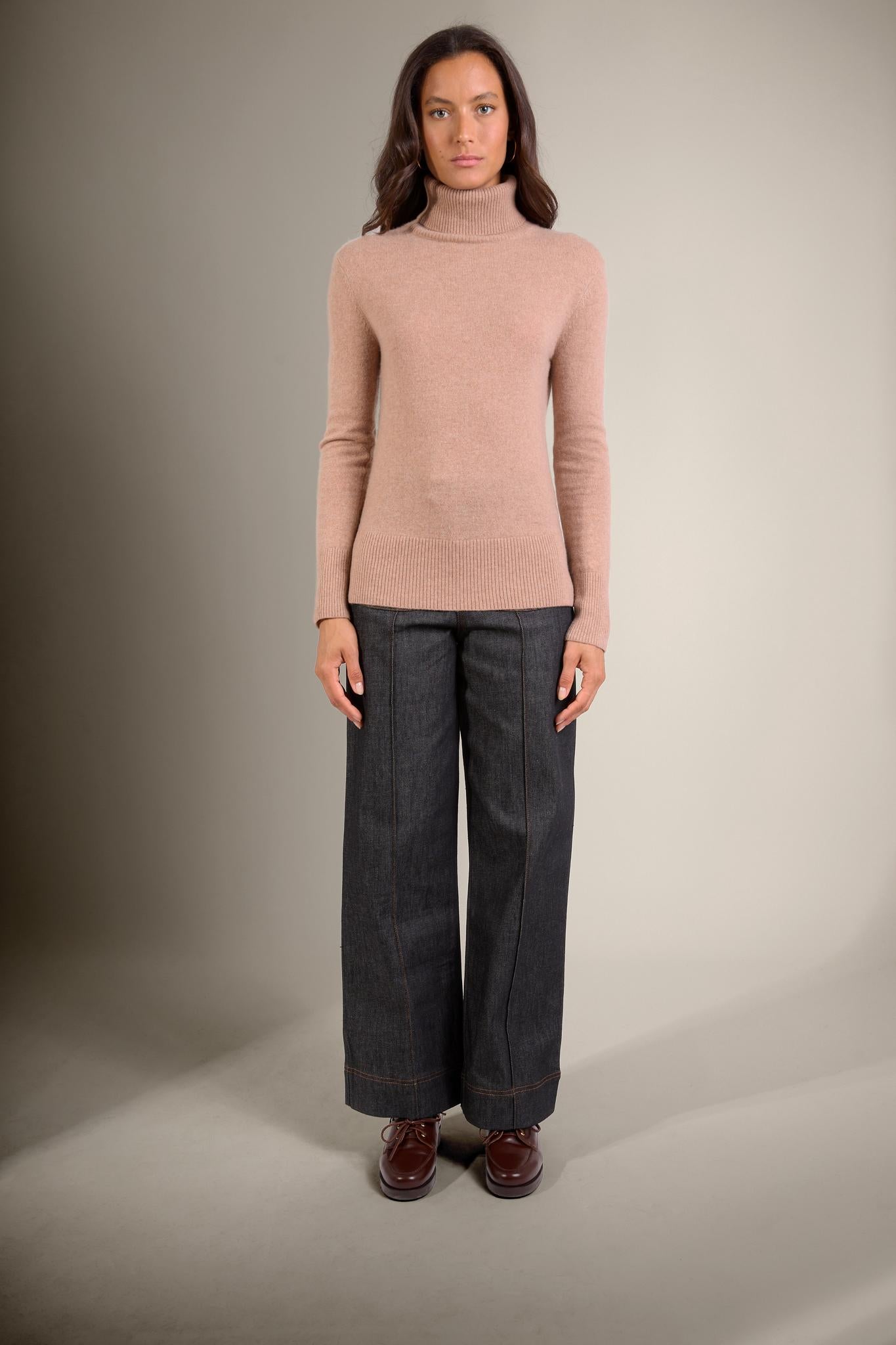 TRACY pull col roulé camel chiné 100% cachemire