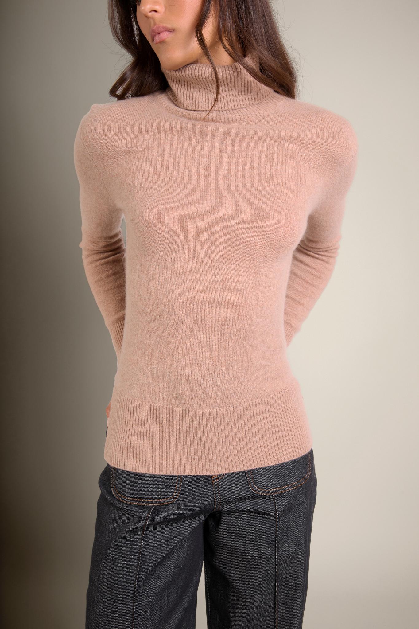 TRACY pull col roulé camel chiné 100% cachemire