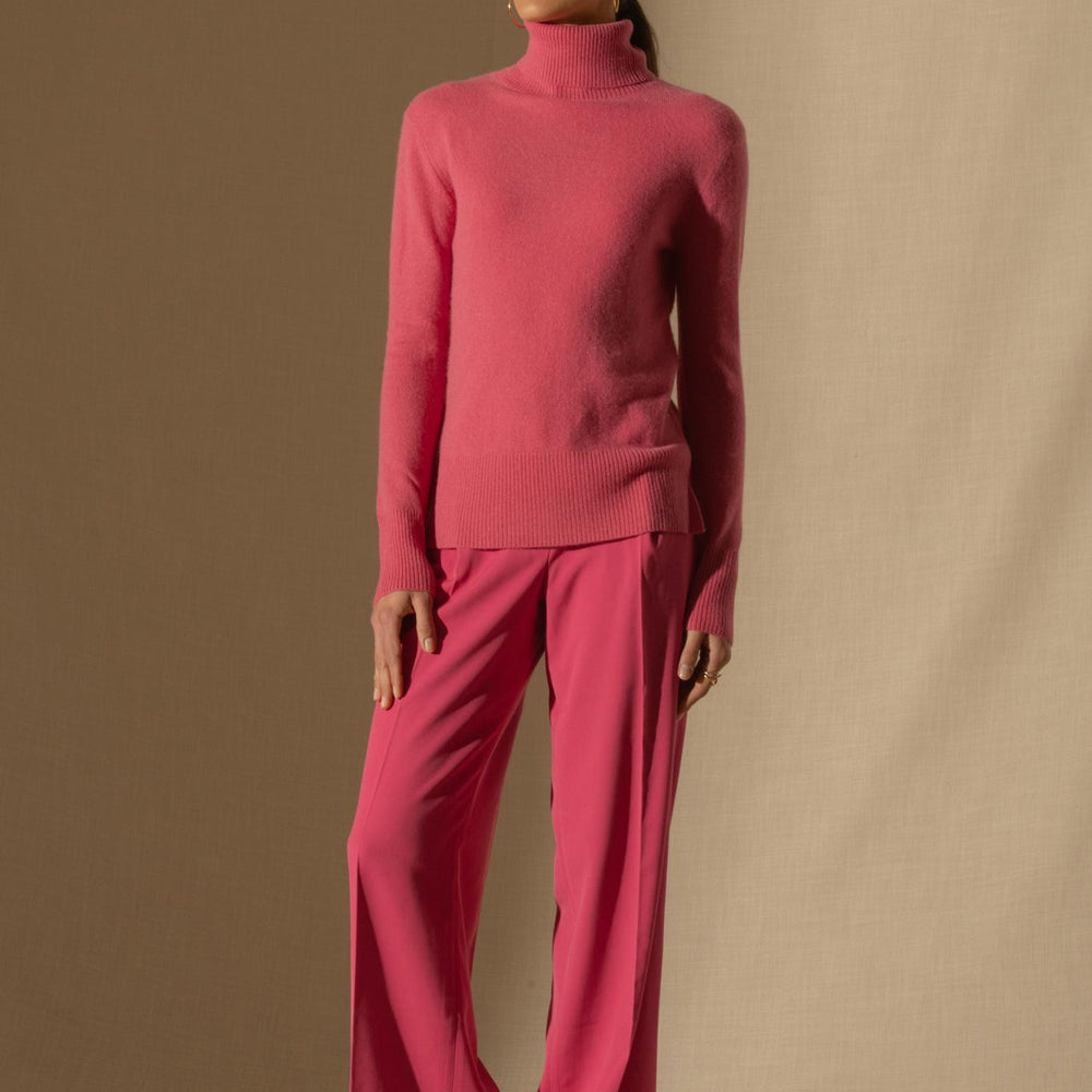 TRACY pull col roulé fraise 100% cachemire