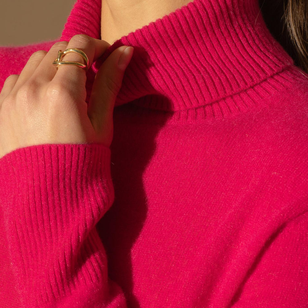 TRACY pull col roulé fuchsia 100% cachemire