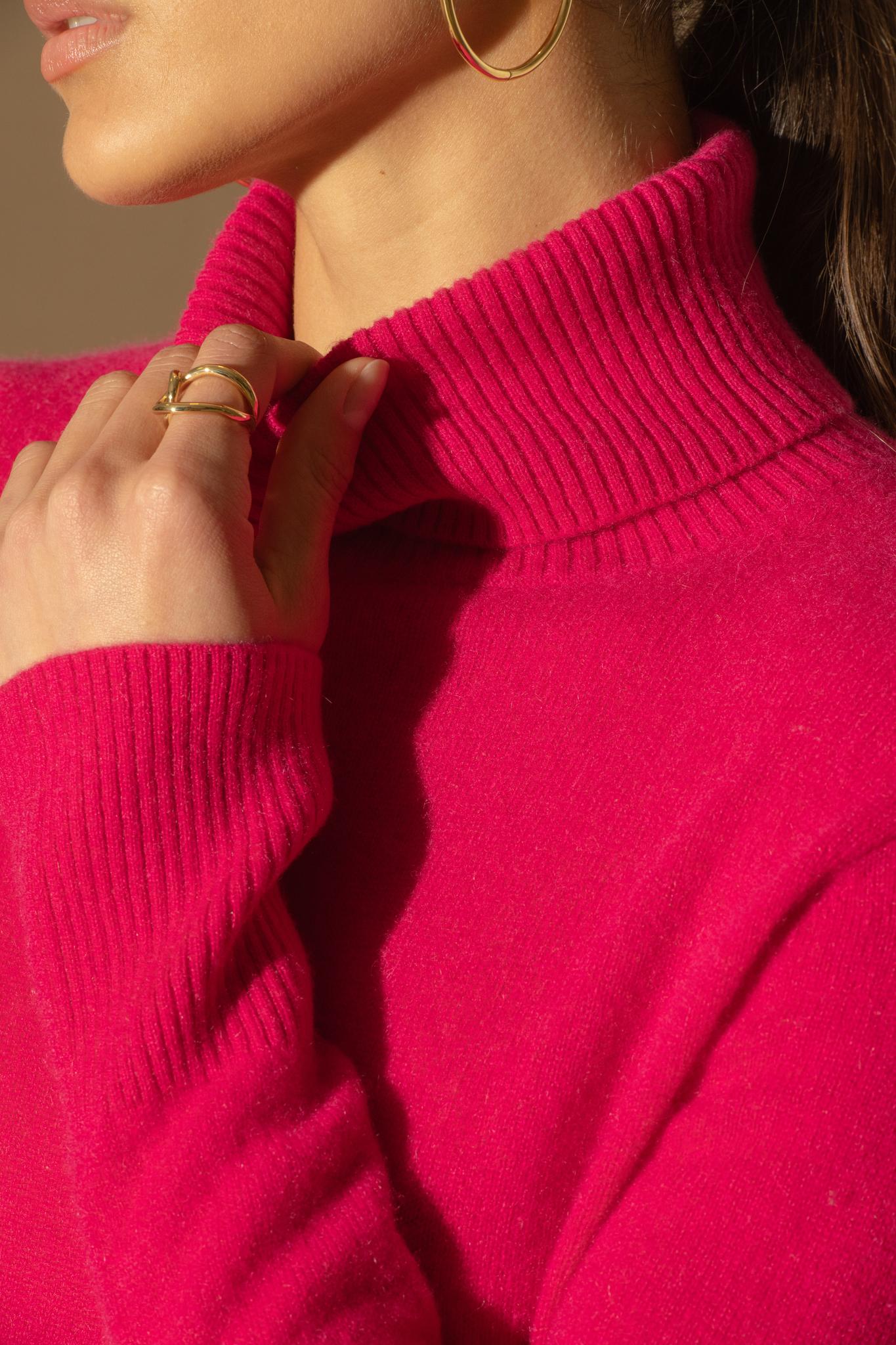 TRACY pull col roulé fuchsia 100% cachemire