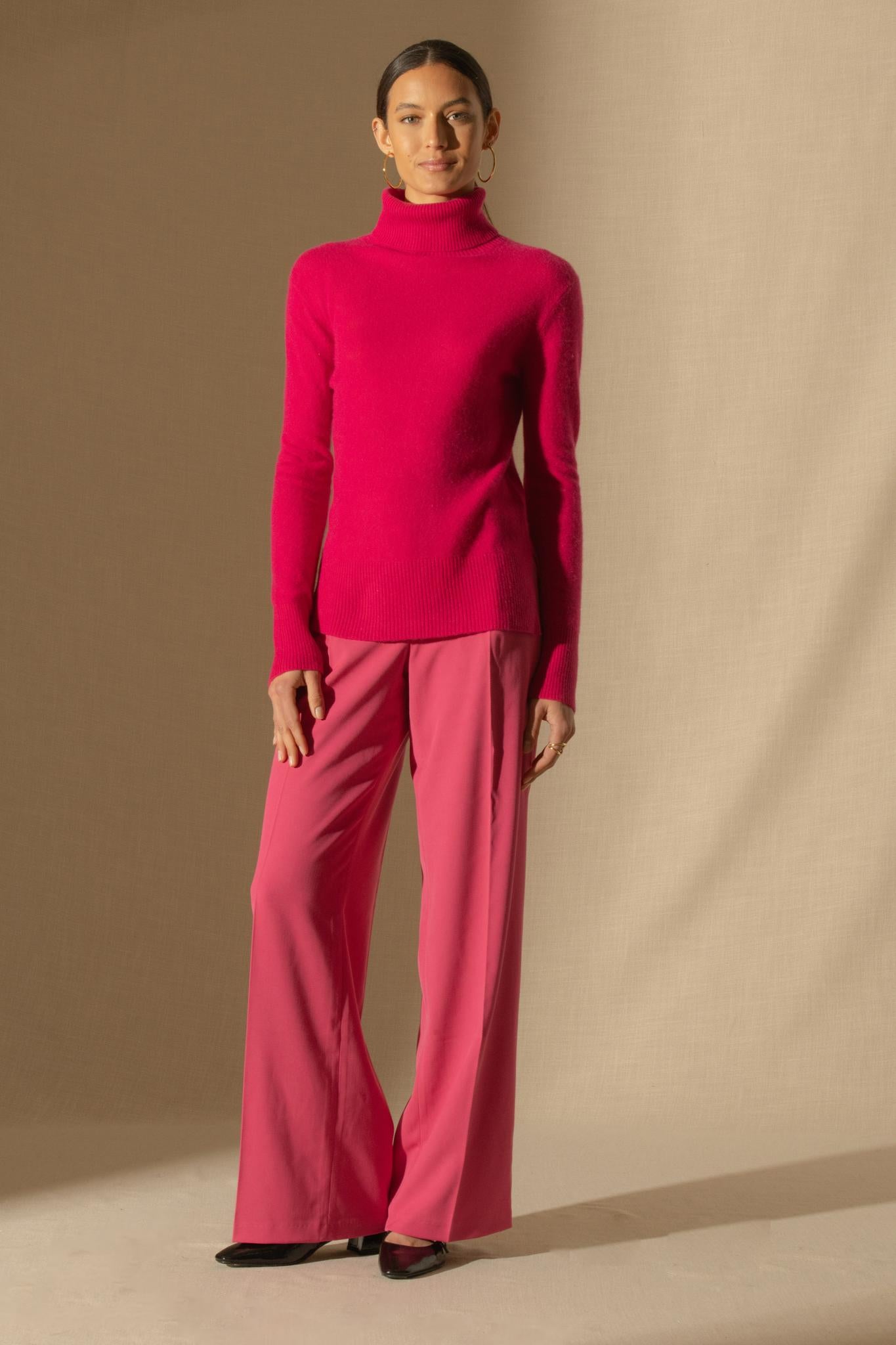 TRACY pull col roulé fuchsia 100% cachemire