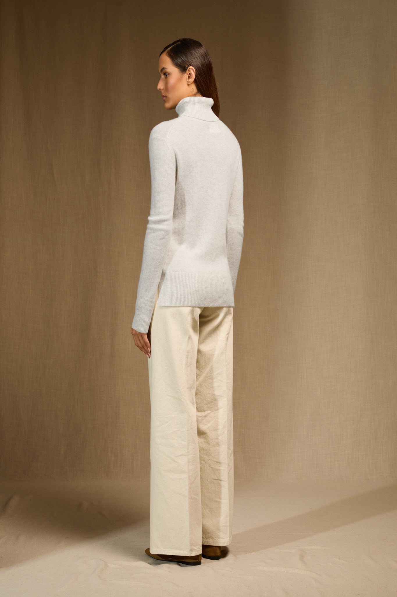 TRACY pull col roulé gris perle chiné 100% cachemire