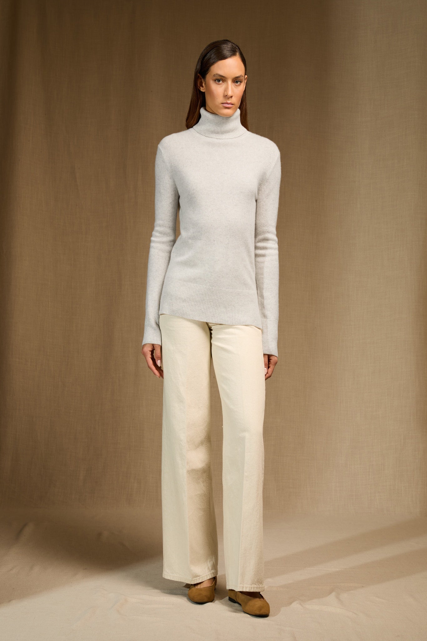 TRACY pull col roulé gris perle chiné 100% cachemire