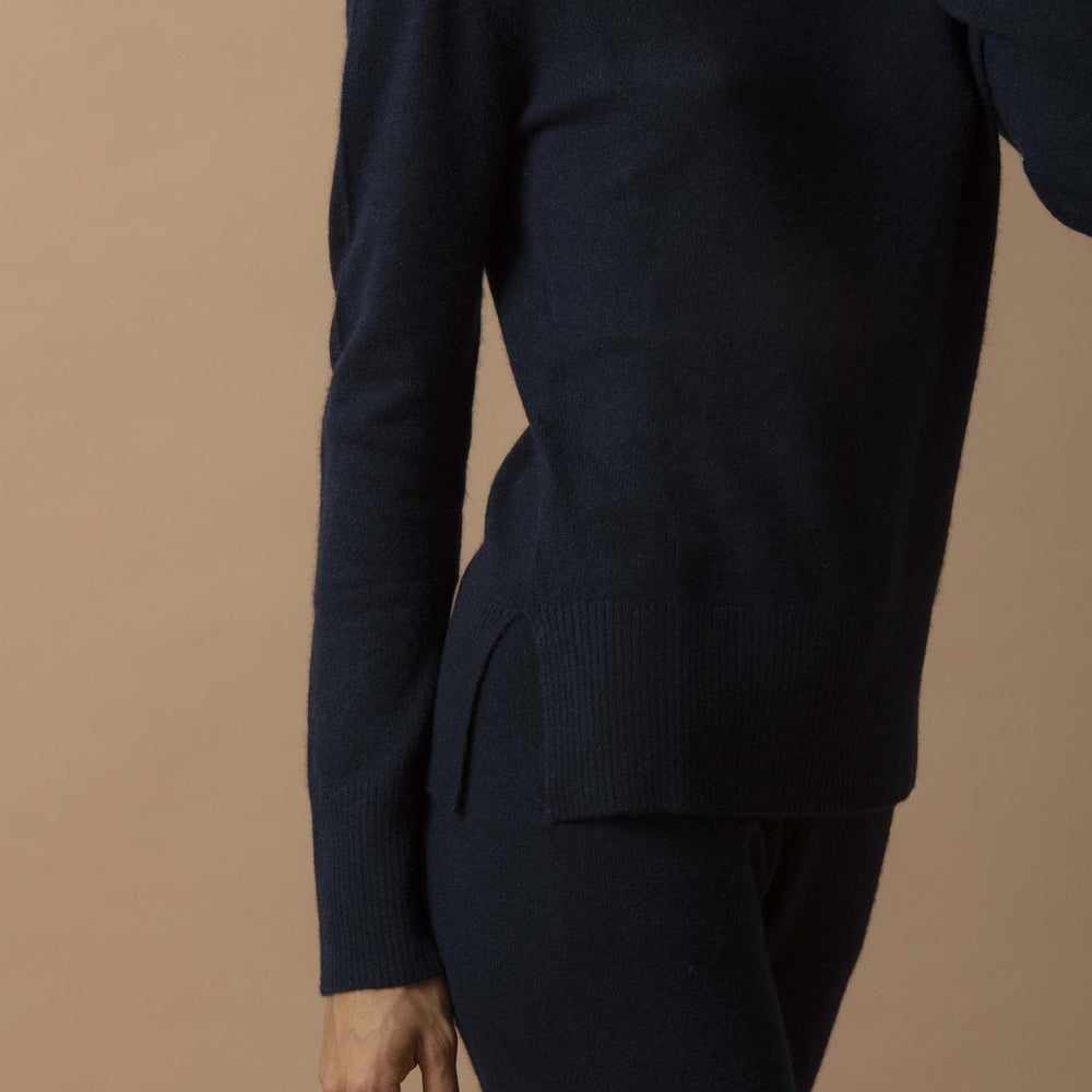 TRACY pull col roulé navy 100% cachemire