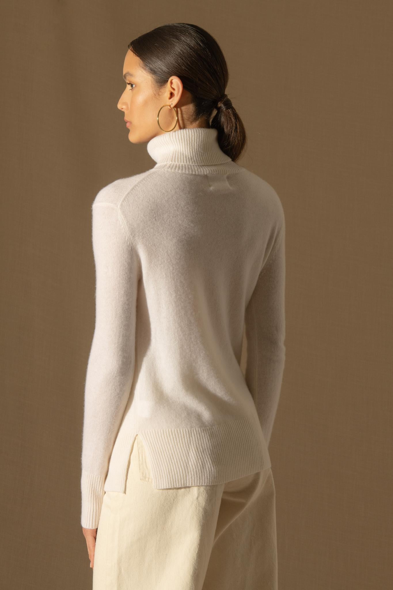 TRACY pull col roulé neige 100% cachemire