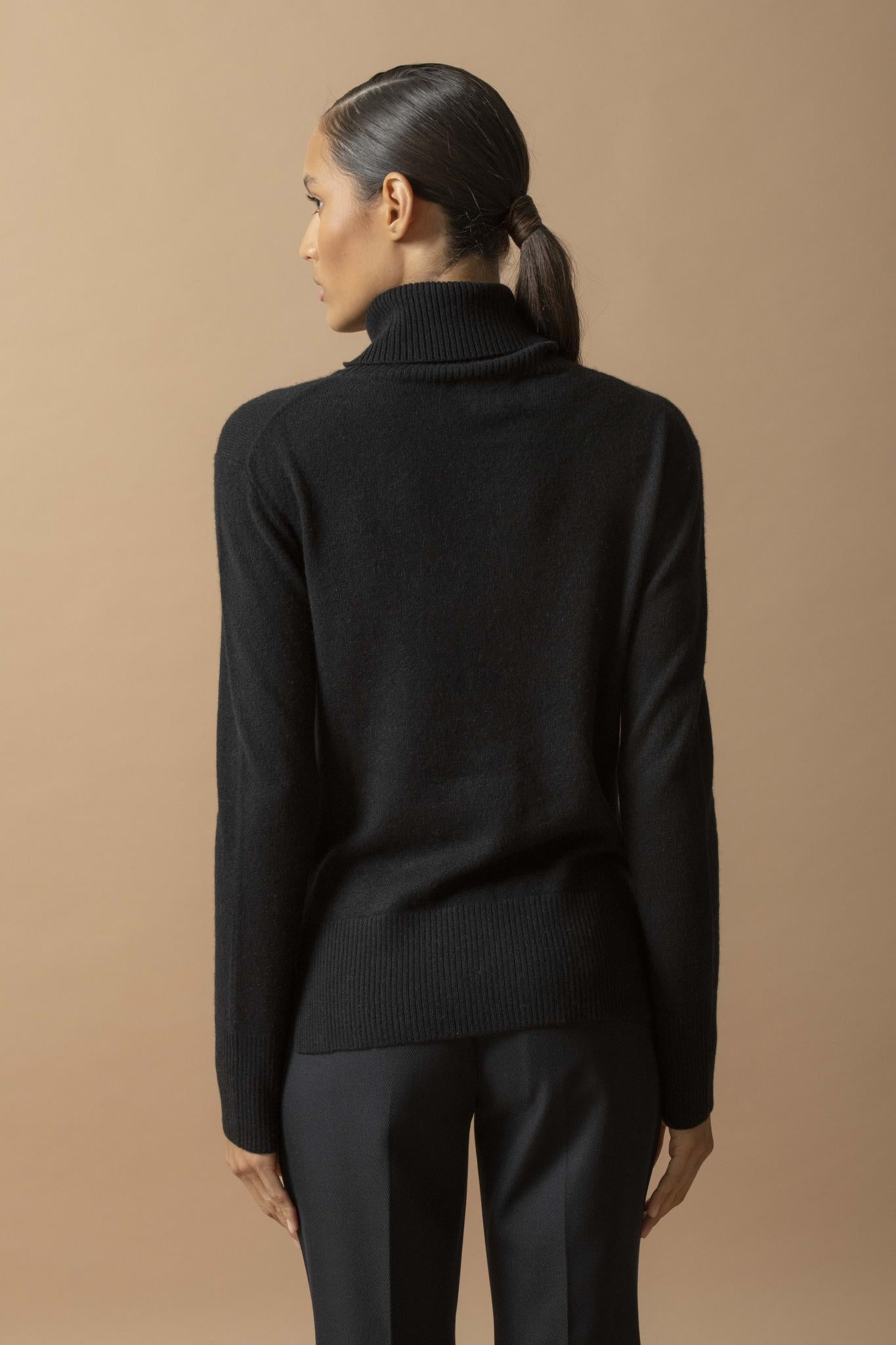 TRACY pull col roulé noir 100% cachemire