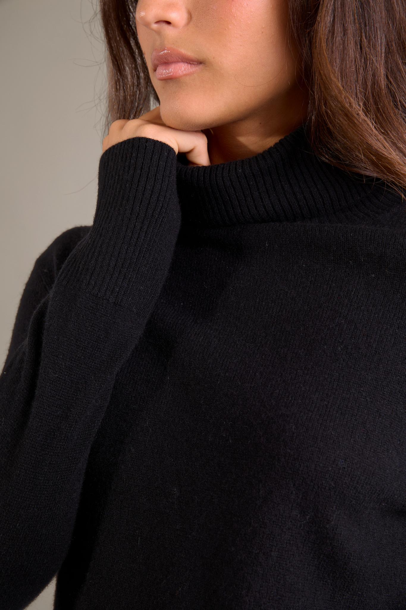 TRACY pull col roulé noir 100% cachemire
