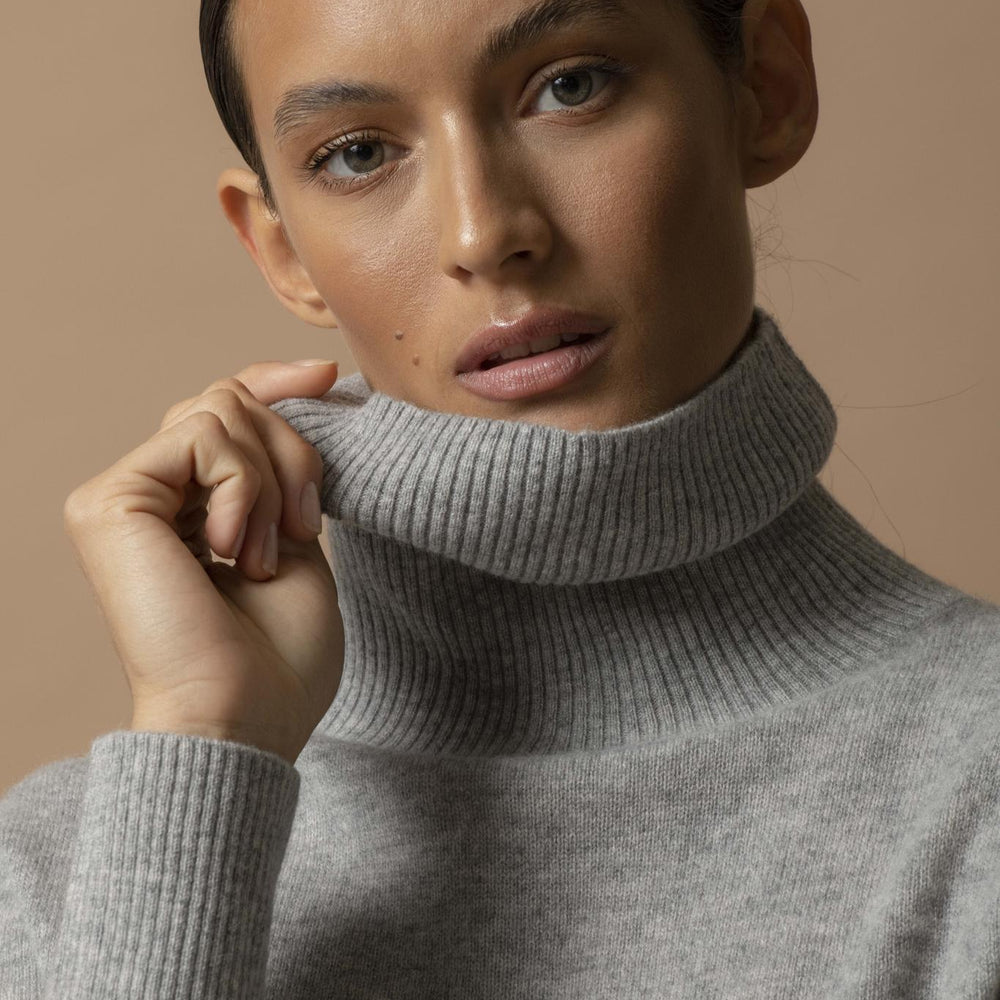 TRACY pull col roulé nuage chiné 100% cachemire