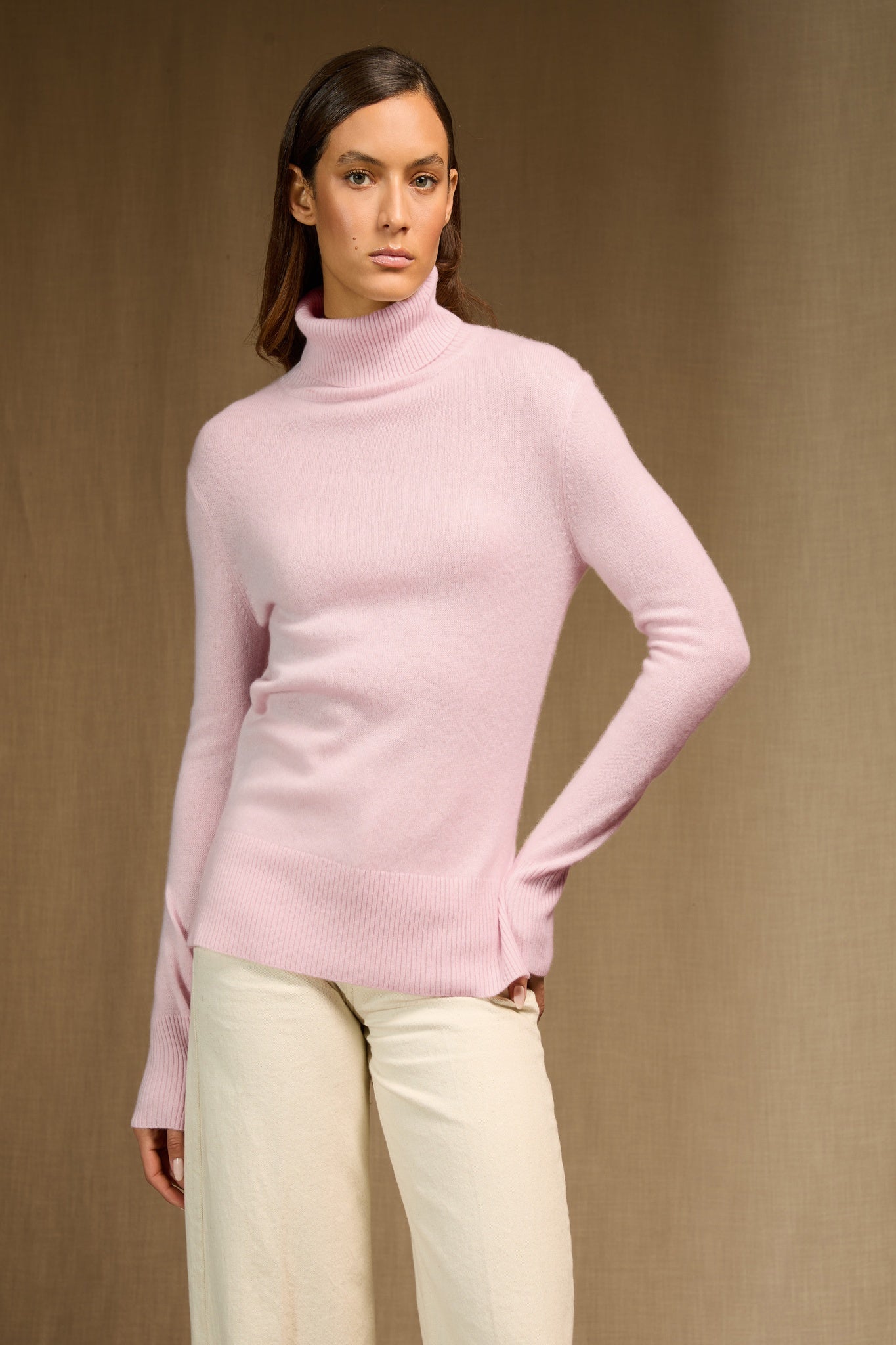 TRACY pull col roulé poudre 100% cachemire