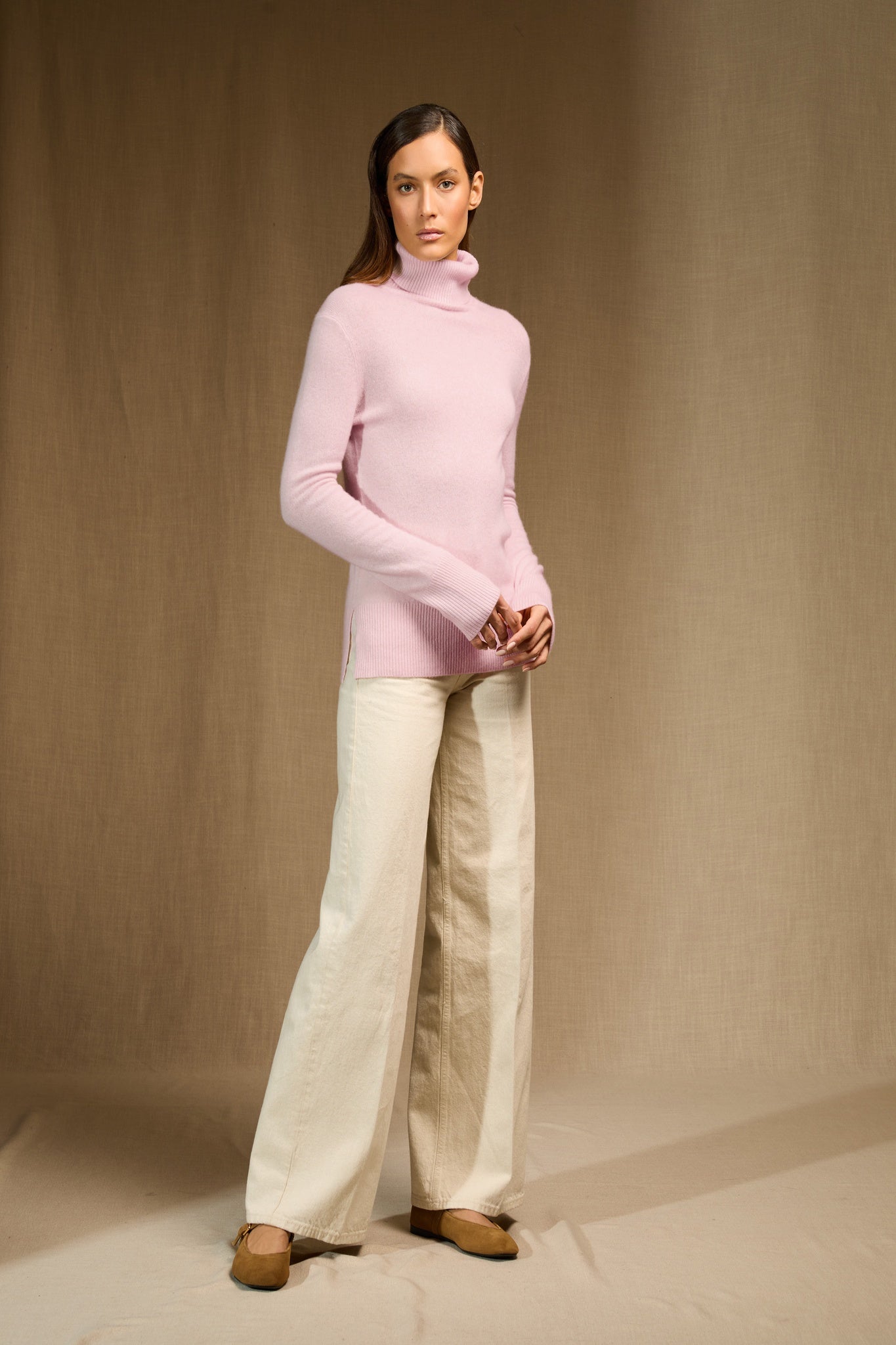 TRACY pull col roulé poudre 100% cachemire