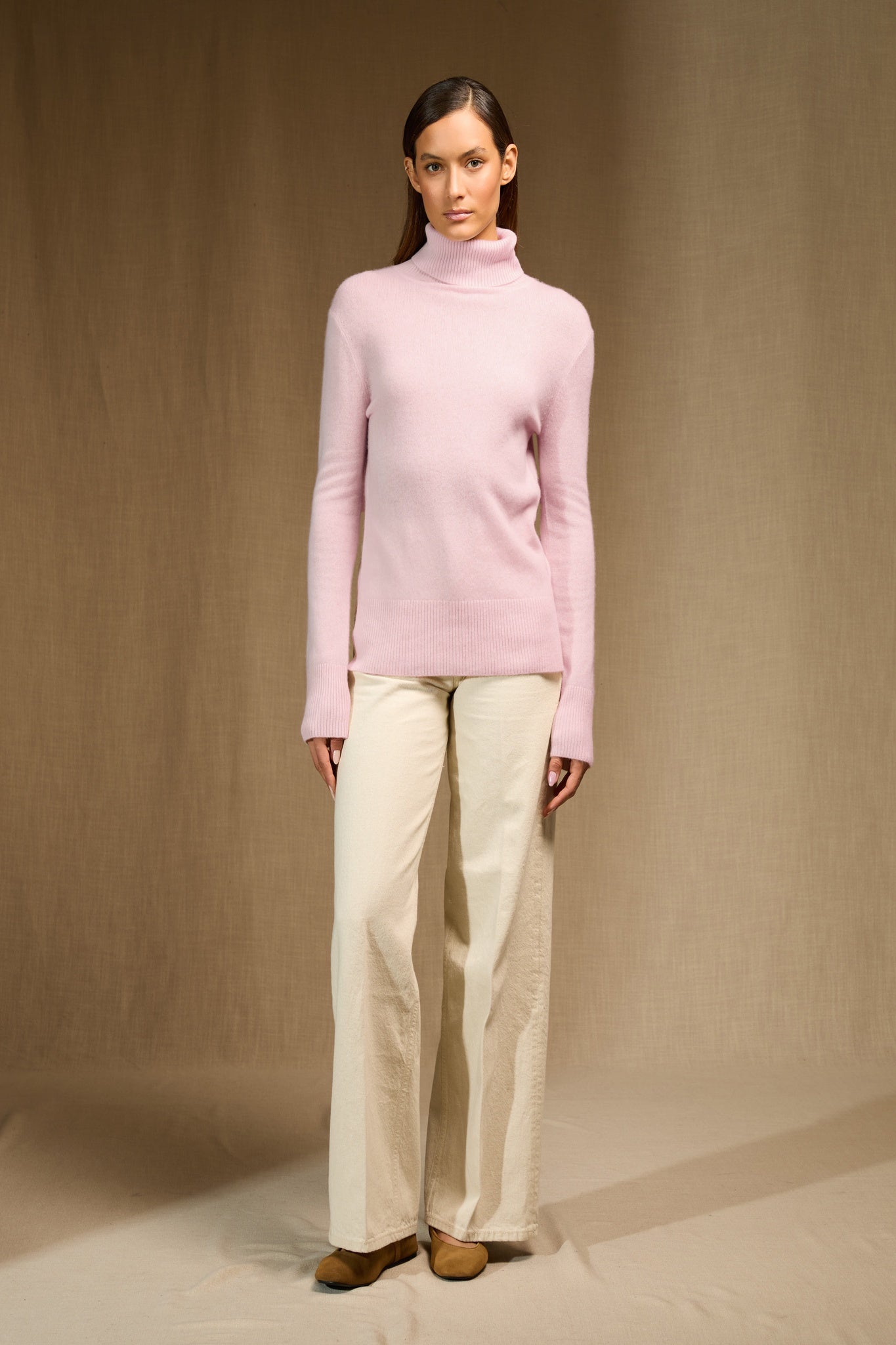 TRACY pull col roulé poudre 100% cachemire