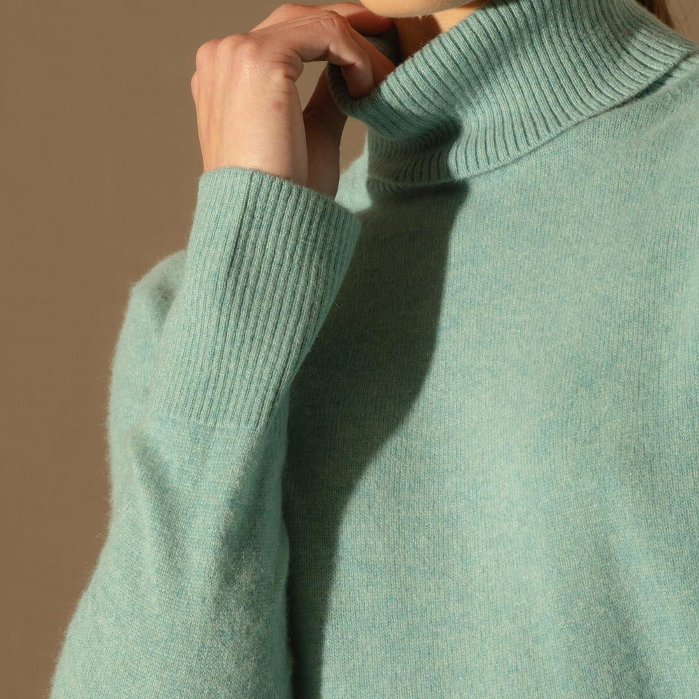 TRACY pull col roulé vert chiné 100% cachemire