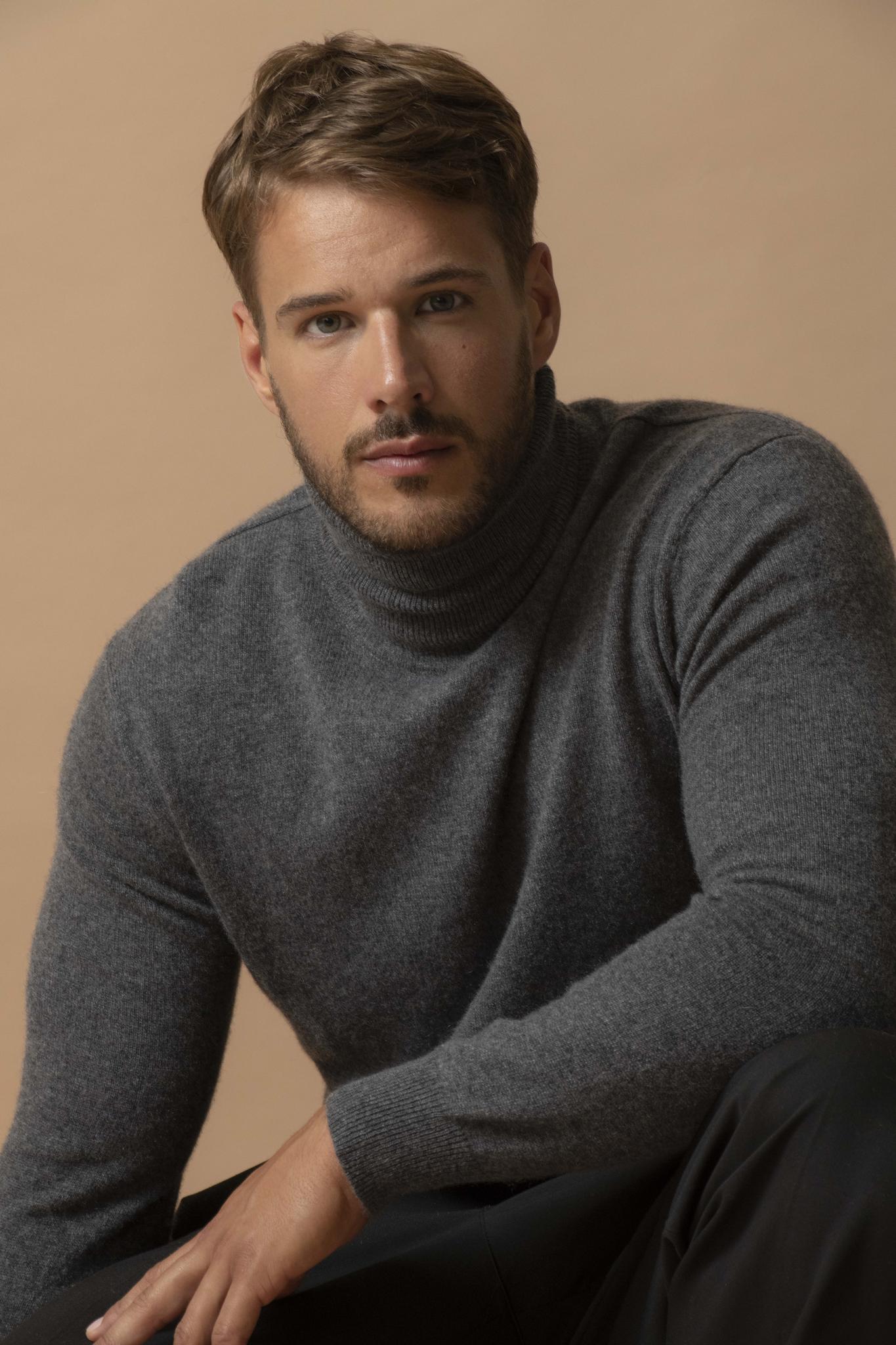 TREVOR pull col roulé anthracite chiné 100% cachemire