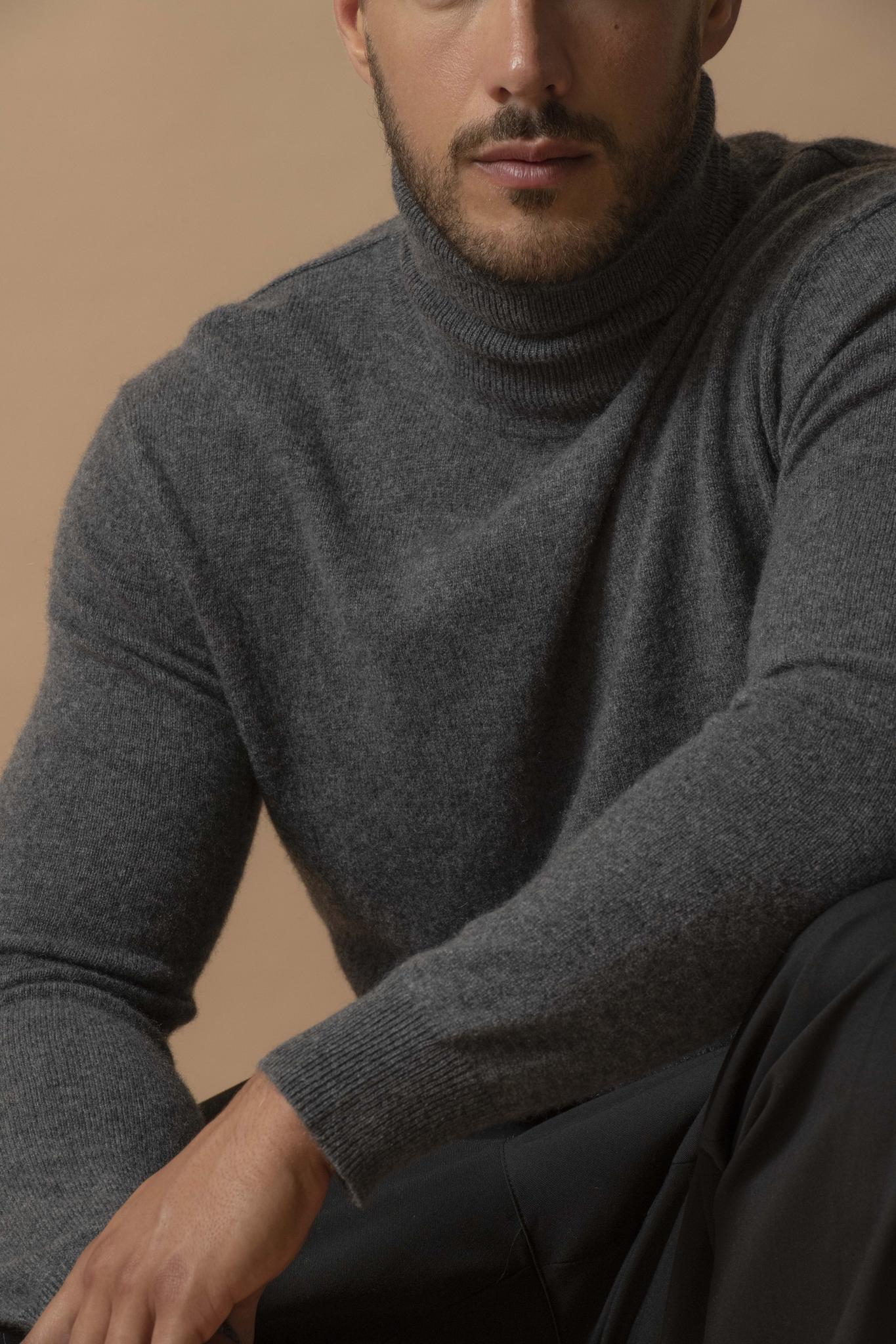 TREVOR pull col roulé anthracite chiné 100% cachemire