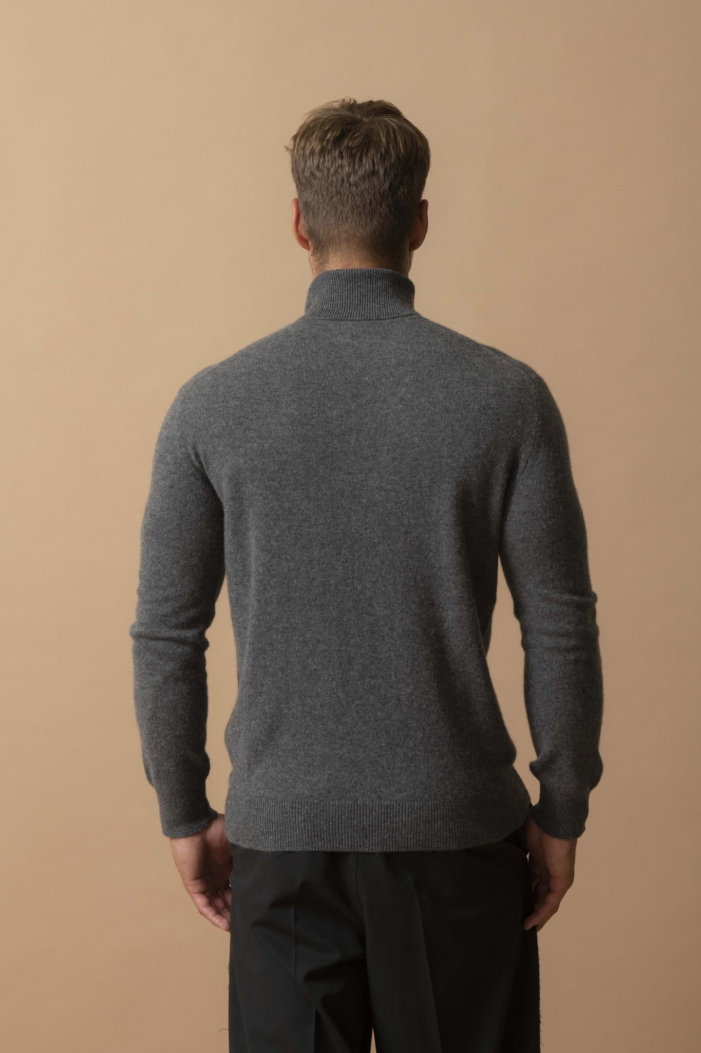TREVOR pull col roulé anthracite chiné 100% cachemire