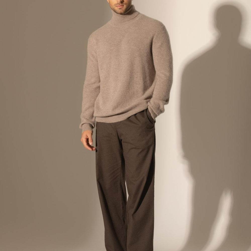 TREVOR pull col roulé caribou chiné 100% cachemire