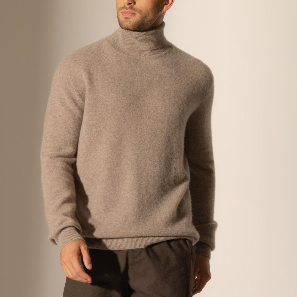 TREVOR pull col roulé caribou chiné 100% cachemire