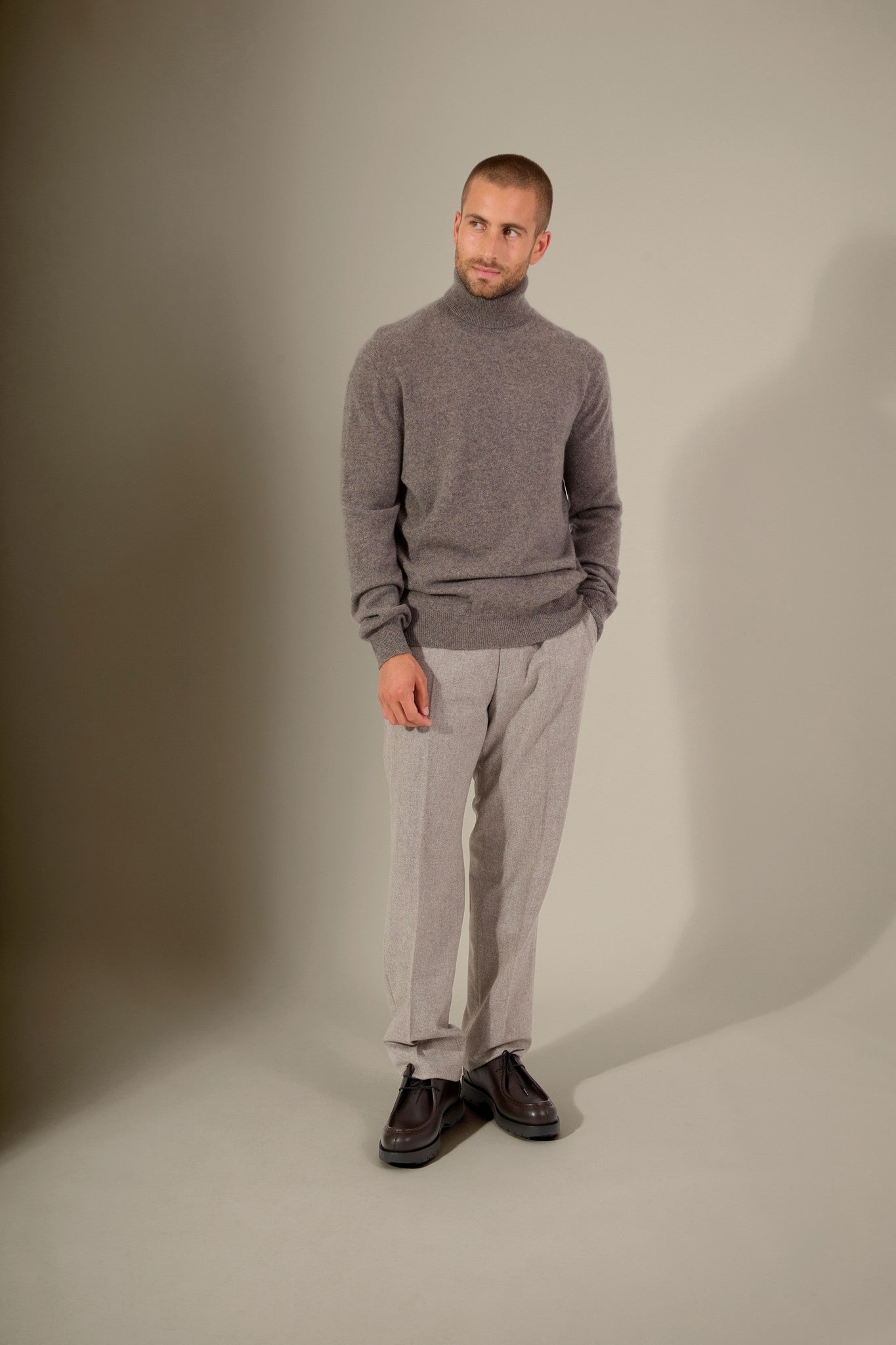 trevor pull col roulé écorce chiné 100% cachemire