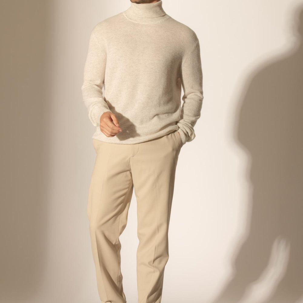 TREVOR pull col roulé gris perle chiné 100% cachemire