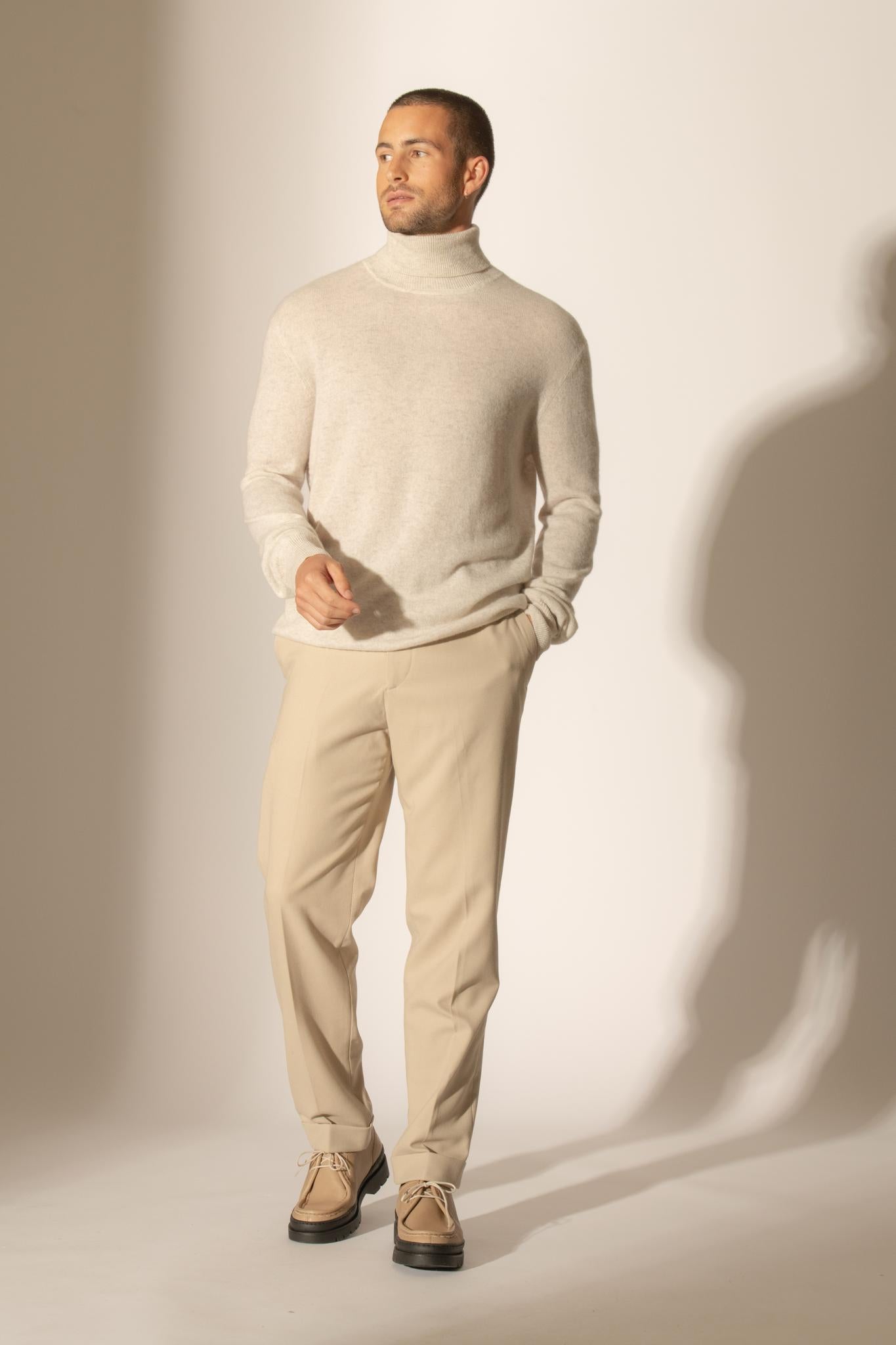 TREVOR pull col roulé gris perle chiné 100% cachemire