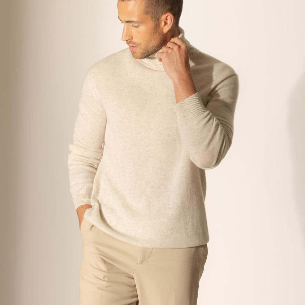 TREVOR pull col roulé gris perle chiné 100% cachemire