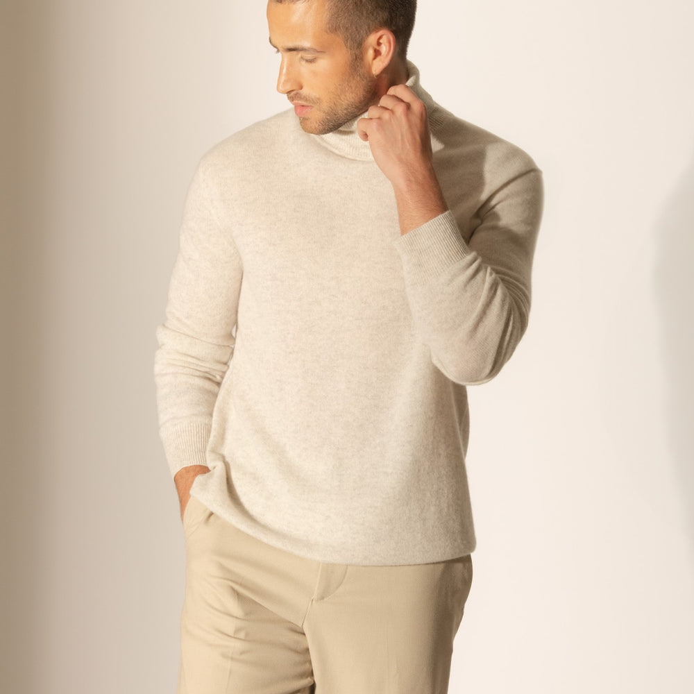 trevor pull col roulé gris perle chiné 100% cachemire