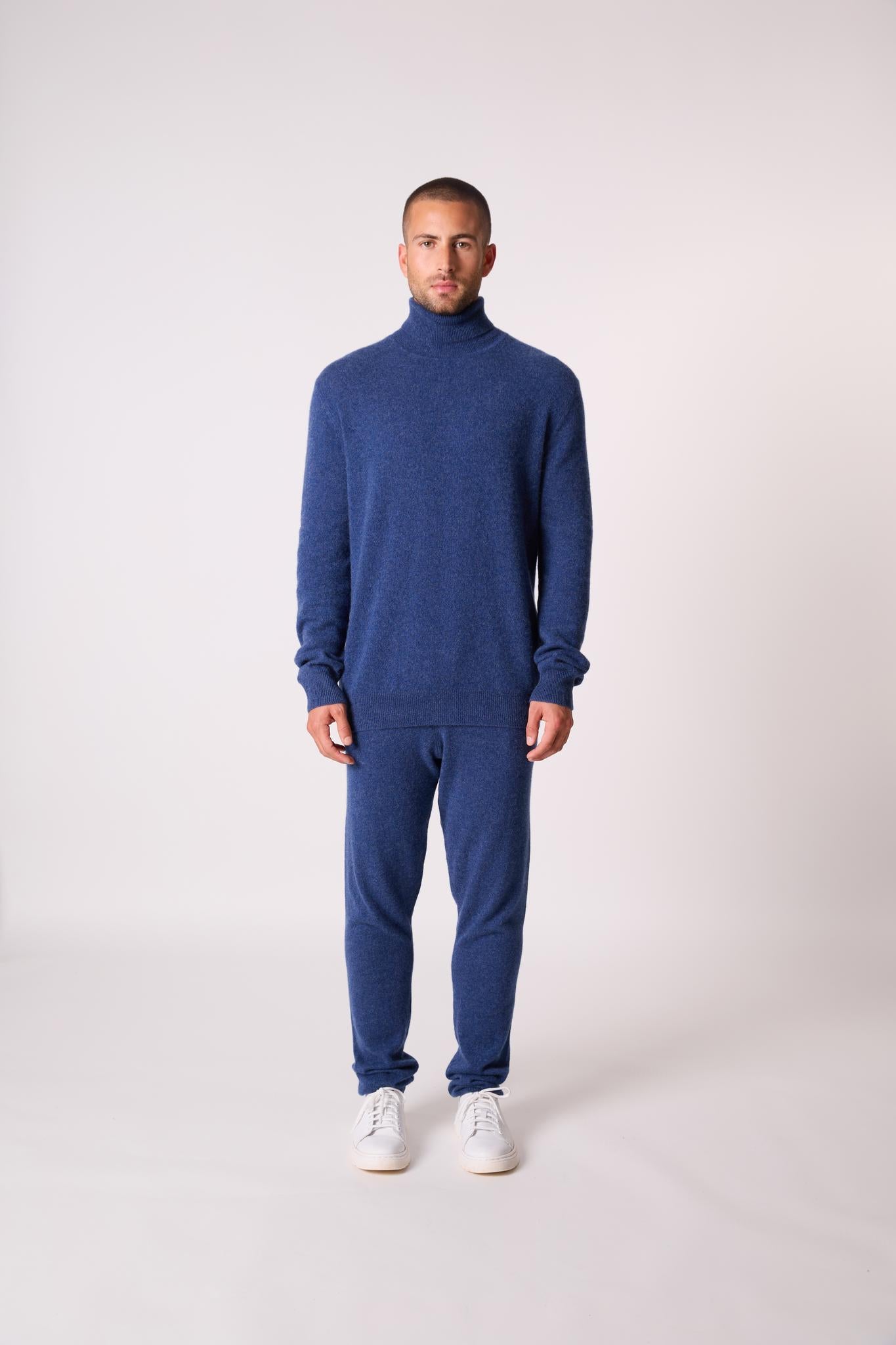 TREVOR pull col roulé ocean chiné 100% cachemire