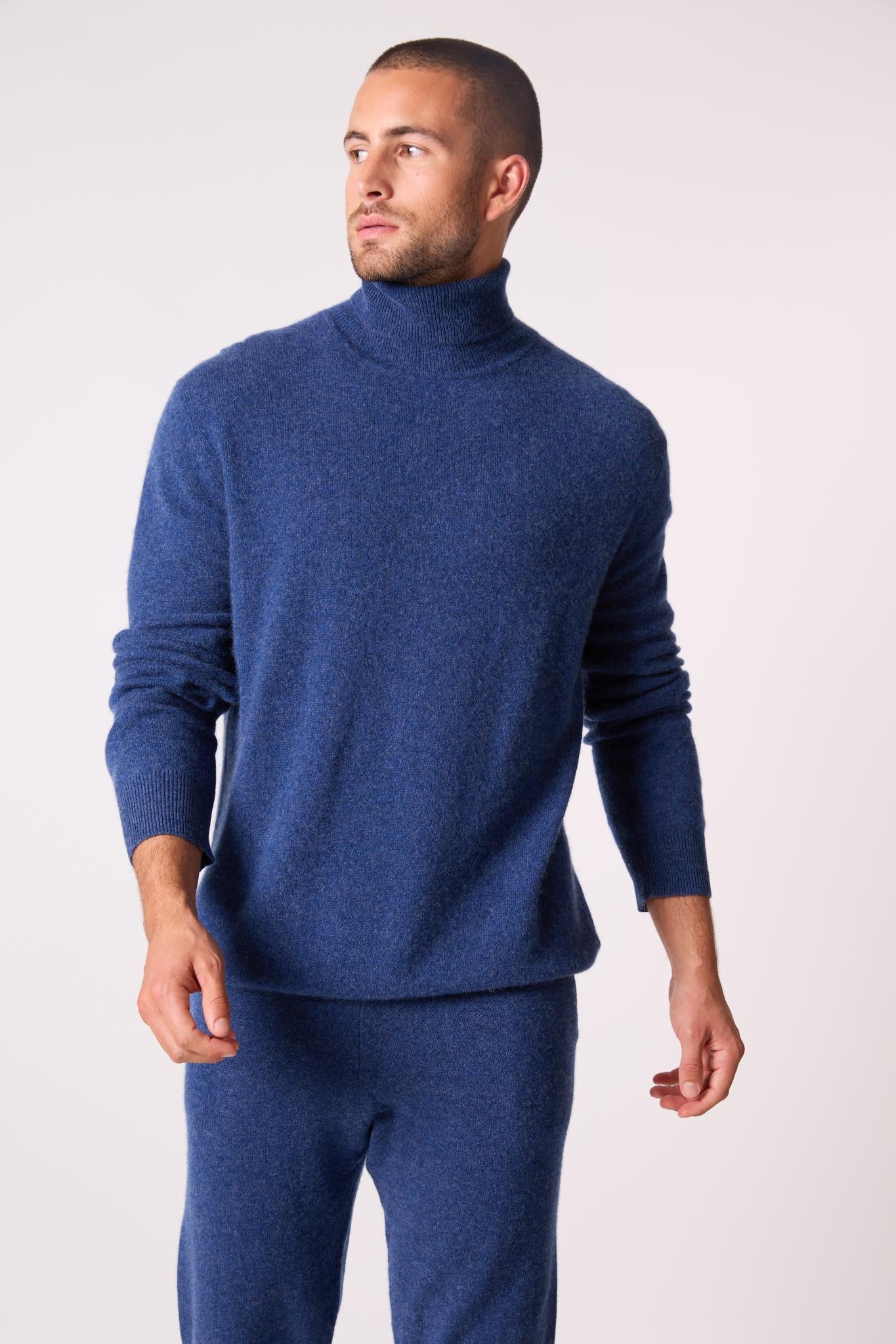 TREVOR pull col roulé ocean chiné 100% cachemire