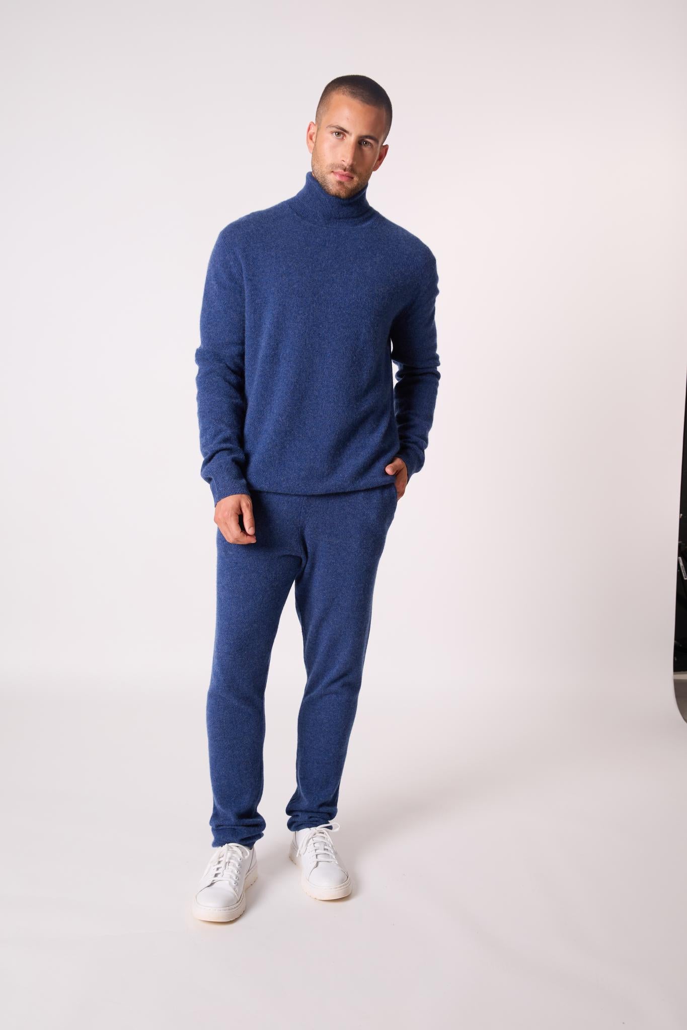TREVOR pull col roulé ocean chiné 100% cachemire