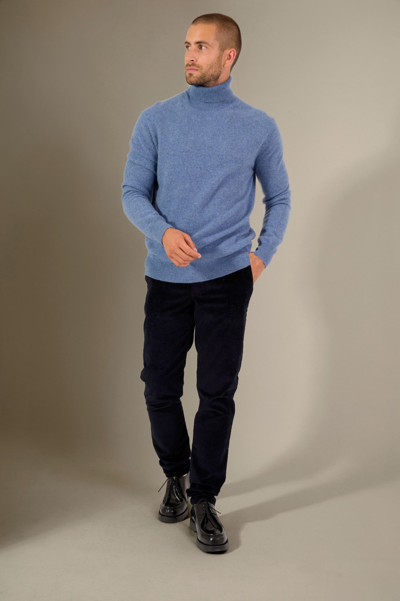 trevor pull col roulé petrole chiné 100% cachemire