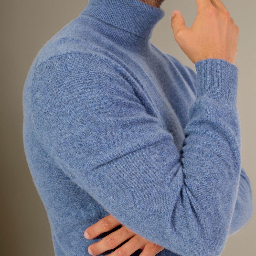 trevor pull col roulé petrole chiné 100% cachemire