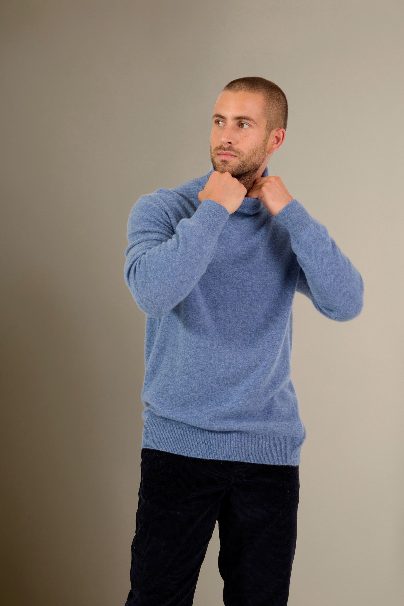 trevor pull col roulé petrole chiné 100% cachemire