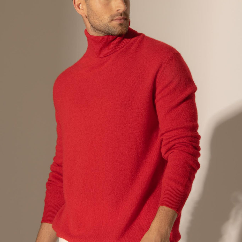 TREVOR pull col roulé rouge 100% cachemire
