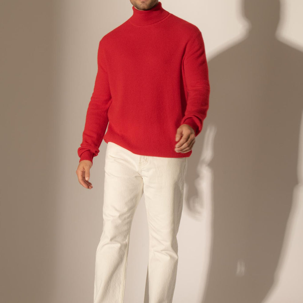 TREVOR pull col roulé rouge 100% cachemire
